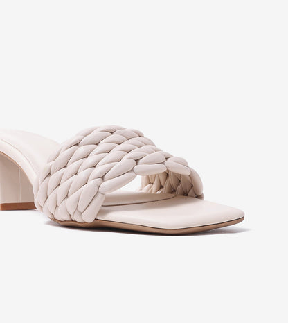 Braided Statement Block-Heel Mules - Beige