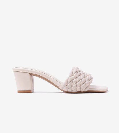 Braided Statement Block-Heel Mules - Beige
