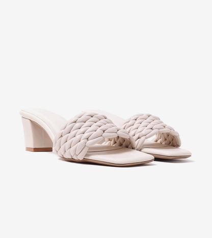 Braided Statement Block-Heel Mules - Beige