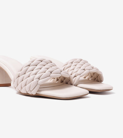 Braided Statement Block-Heel Mules - Beige