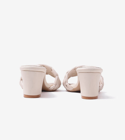 Braided Statement Block-Heel Mules - Beige