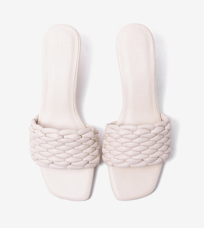 Braided Statement Block-Heel Mules - Beige