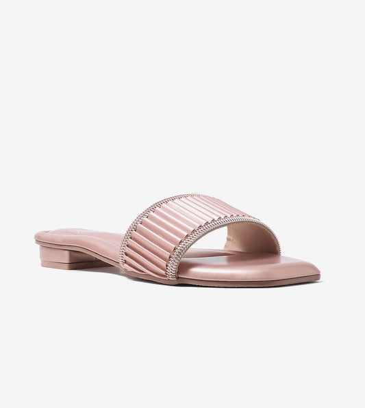 Elegant Pleated Edge Slide Flats - Rose Gold