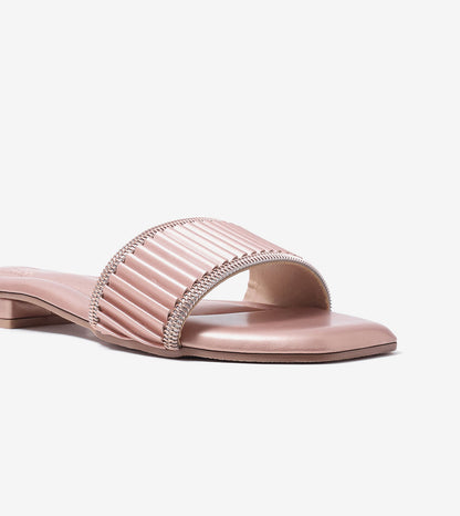 Elegant Pleated Edge Slide Flats - Rose Gold