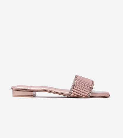 Elegant Pleated Edge Slide Flats - Rose Gold