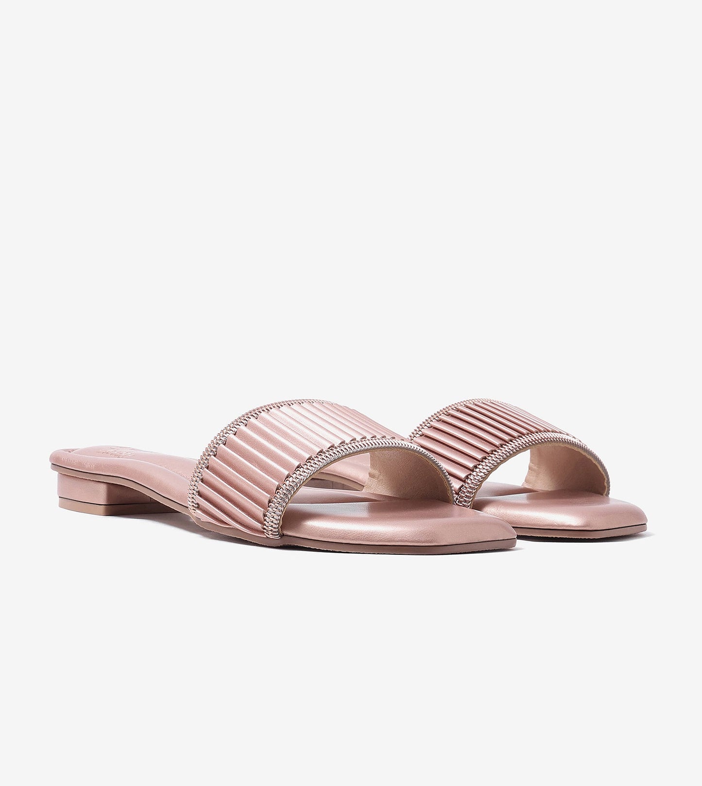 Elegant Pleated Edge Slide Flats - Rose Gold