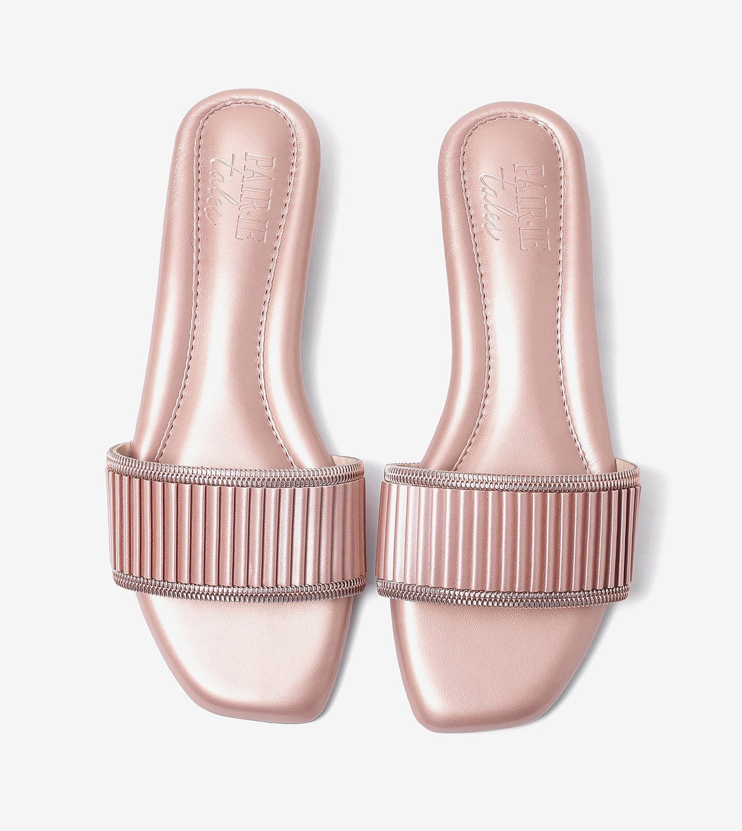 Elegant Pleated Edge Slide Flats - Rose Gold