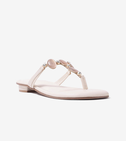 Beaded Flats Sandal - Beige