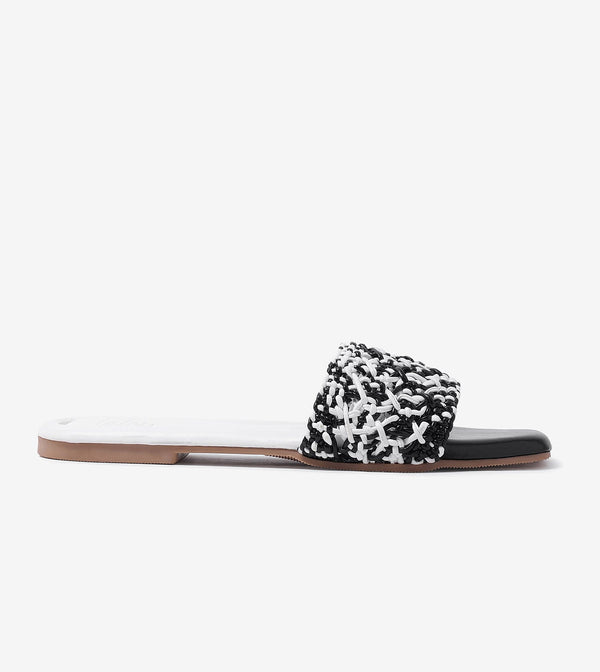 Textured Strap Slides Flat Sandal - Black