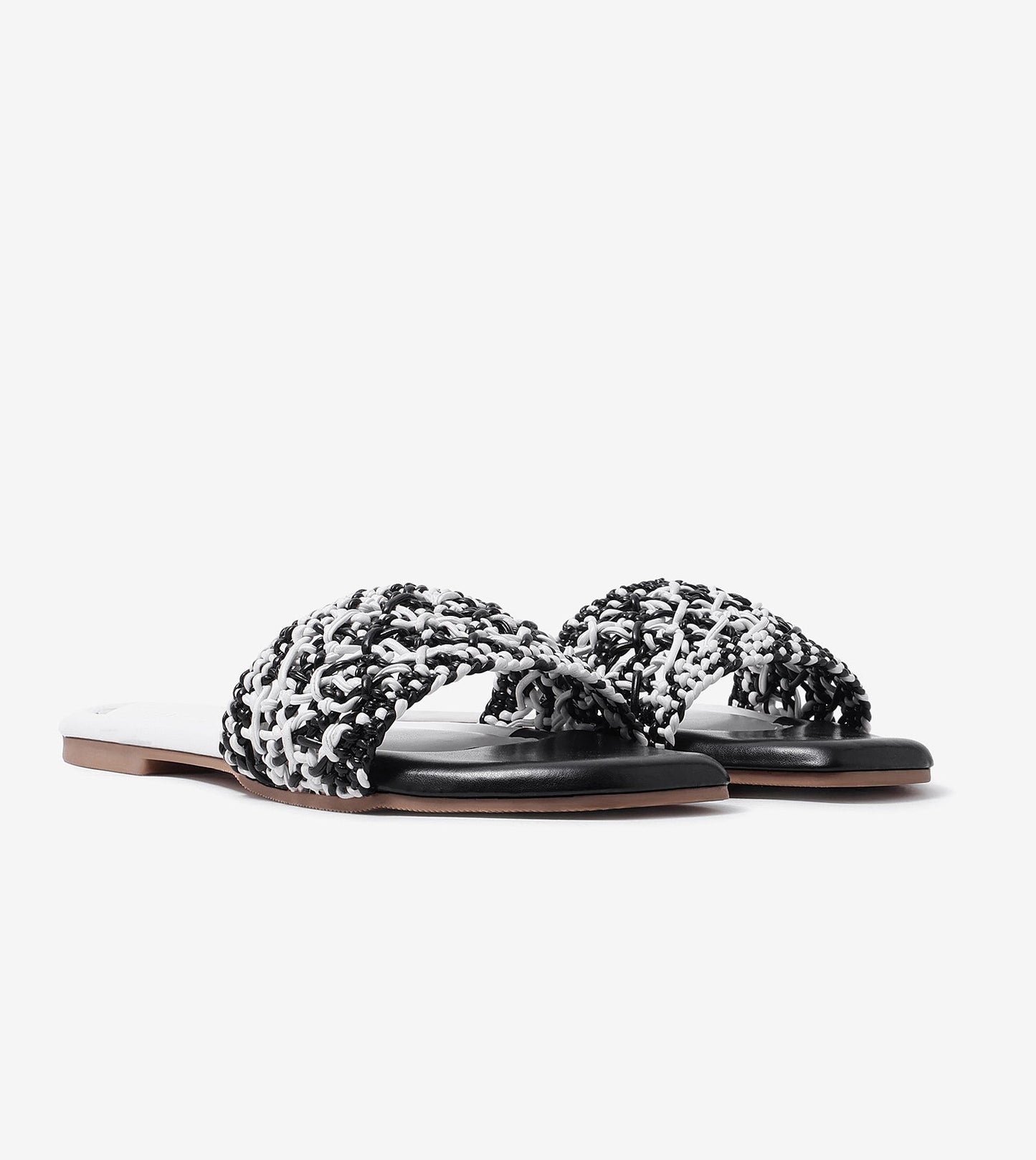 Textured Strap Slides Flat Sandal - Black