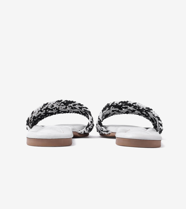 Textured Strap Slides Flat Sandal - Black