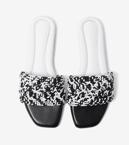 Textured Strap Slides Flat Sandal - Black