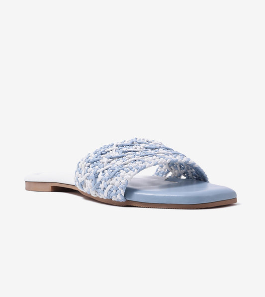 Textured Strap Slides Flat Sandal - Sky Blue