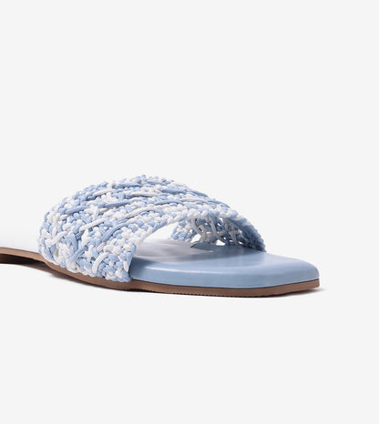 Textured Strap Slides Flat Sandal - Sky Blue