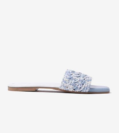 Textured Strap Slides Flat Sandal - Sky Blue