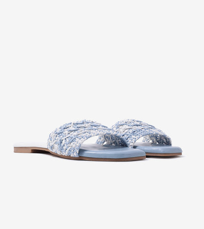 Textured Strap Slides Flat Sandal - Sky Blue