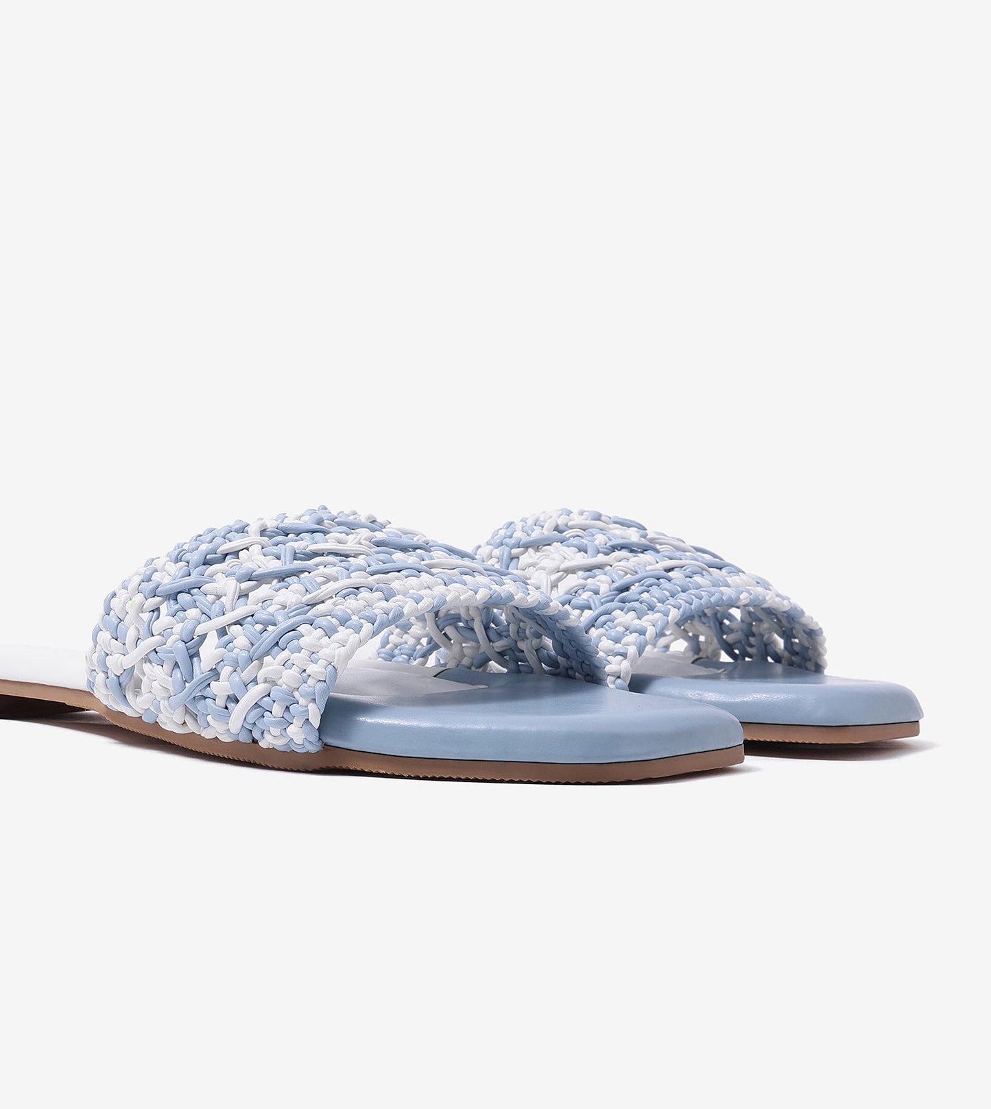 Textured Strap Slides Flat Sandal - Sky Blue