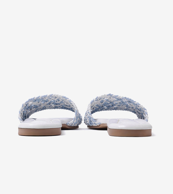 Textured Strap Slides Flat Sandal - Sky Blue