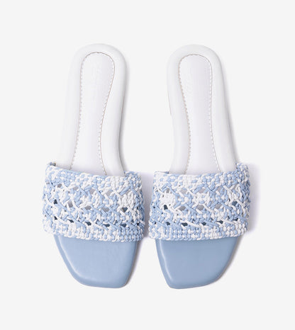 Textured Strap Slides Flat Sandal - Sky Blue