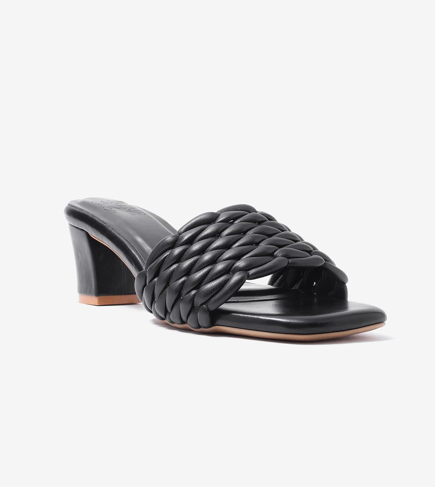 Braided Statement Block-Heel Mules - Black