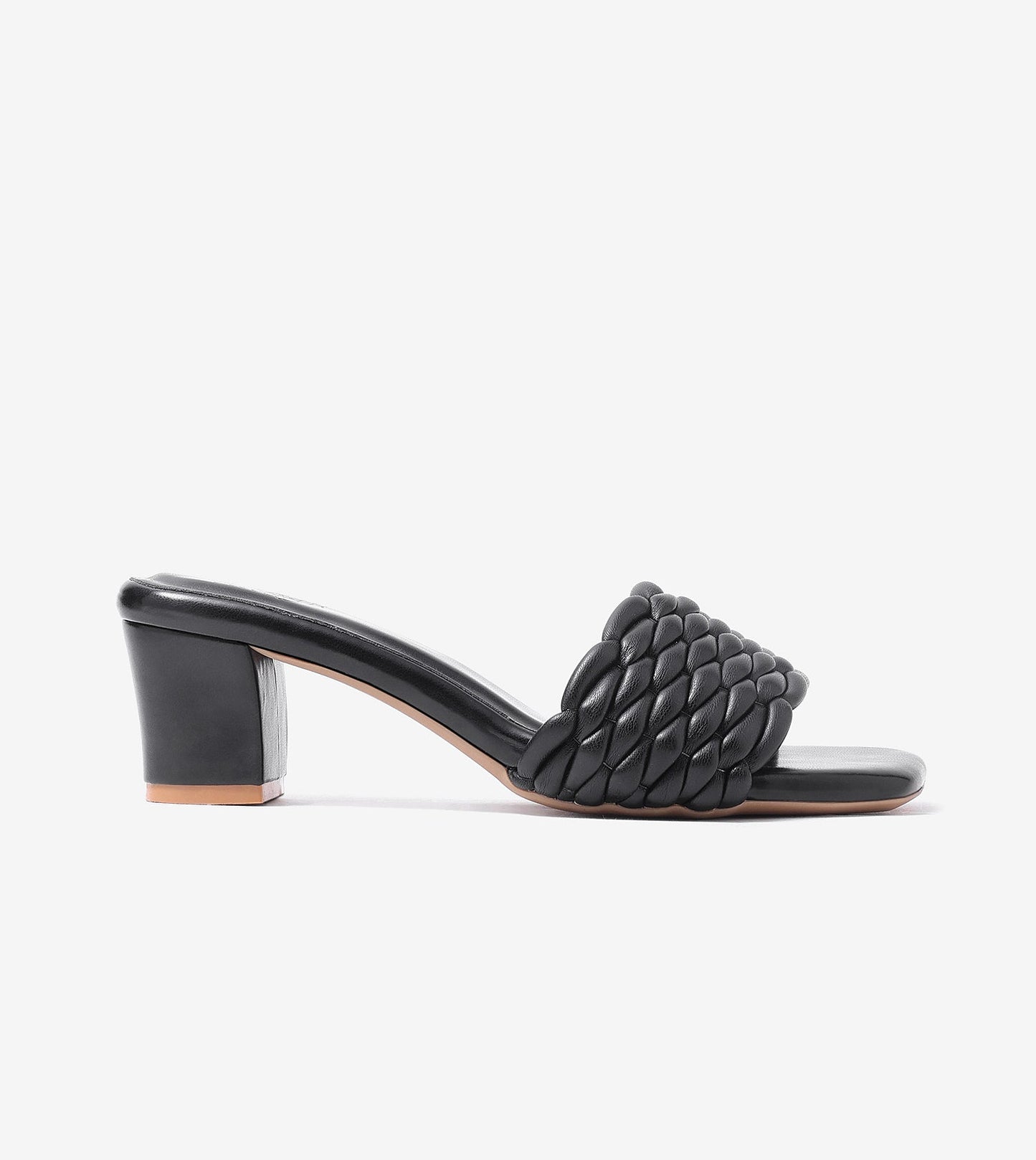 Braided Statement Block-Heel Mules - Black