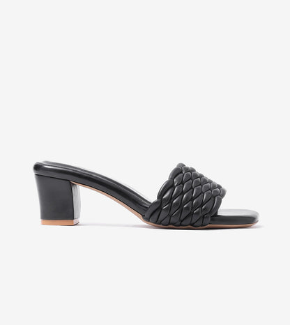 Braided Statement Block-Heel Mules - Black
