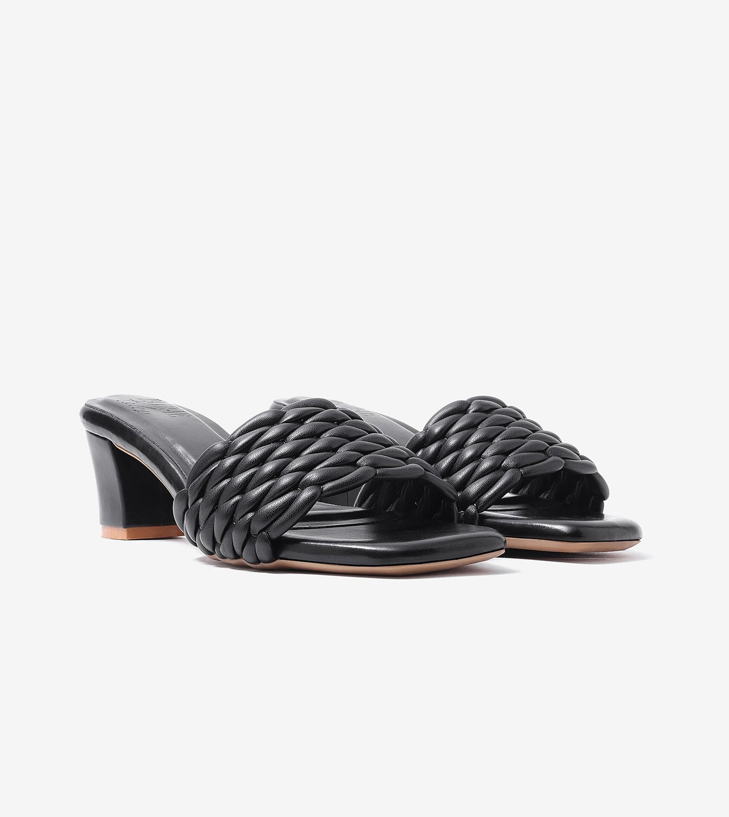 Braided Statement Block-Heel Mules - Black