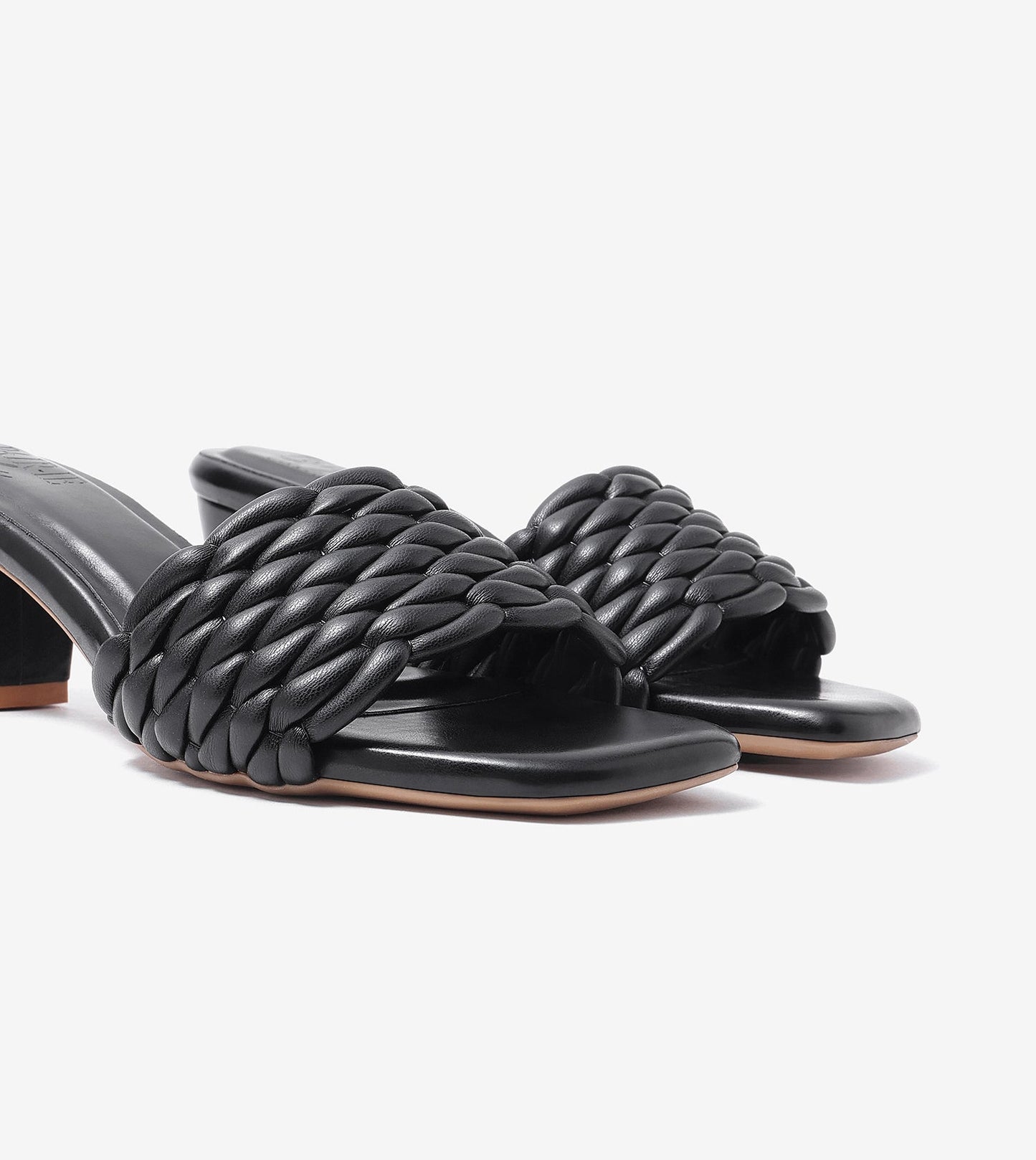 Braided Statement Block-Heel Mules - Black