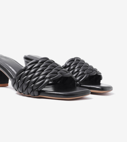Braided Statement Block-Heel Mules - Black