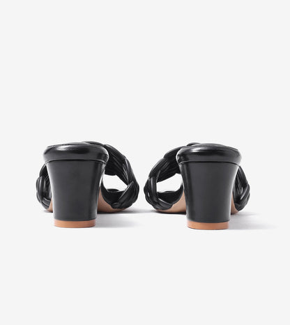 Braided Statement Block-Heel Mules - Black