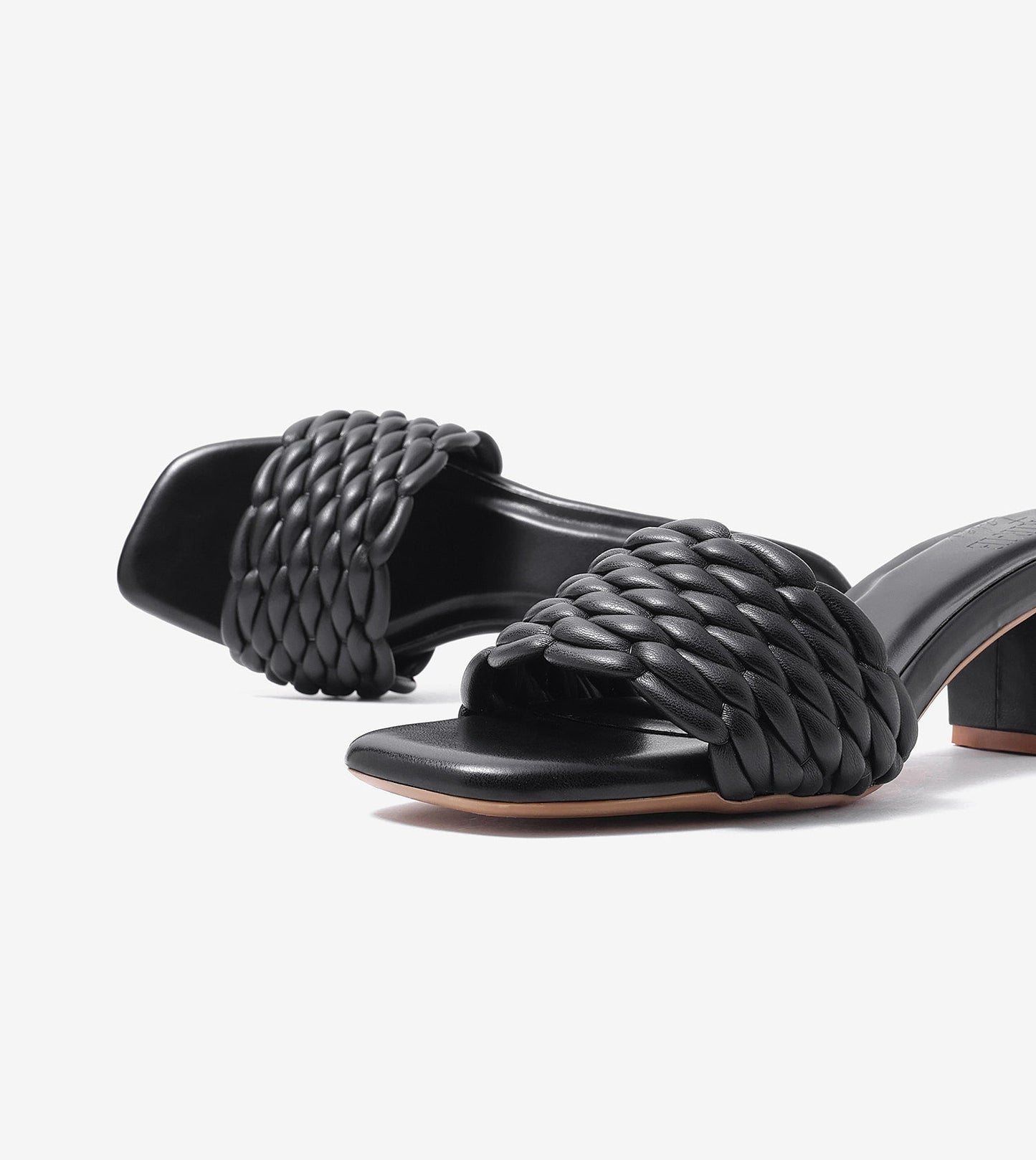 Braided Statement Block-Heel Mules - Black