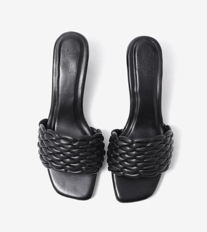 Braided Statement Block-Heel Mules - Black
