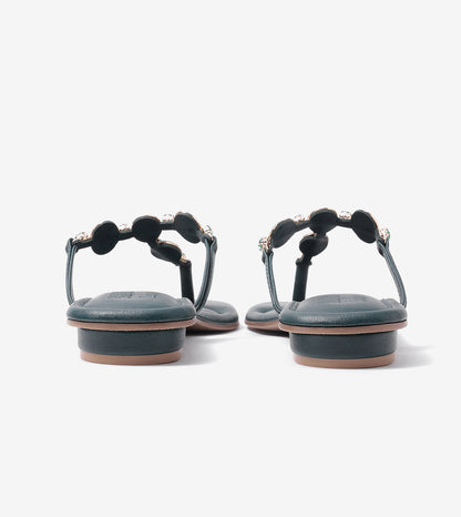 Embellished T-Strap Beaded Flats - Bottle Green