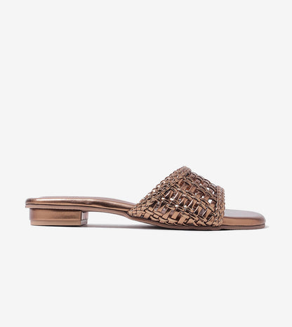 Weaved Strap Slide Flats - Antique