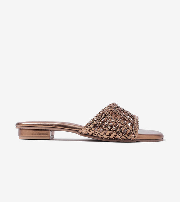 Weaved Strap Slide Flats - Antique
