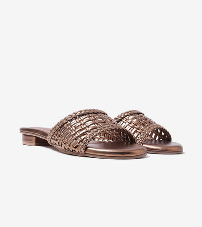 Weaved Strap Slide Flats - Antique