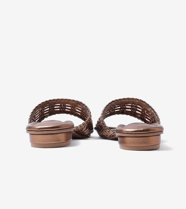 Weaved Strap Slide Flats - Antique
