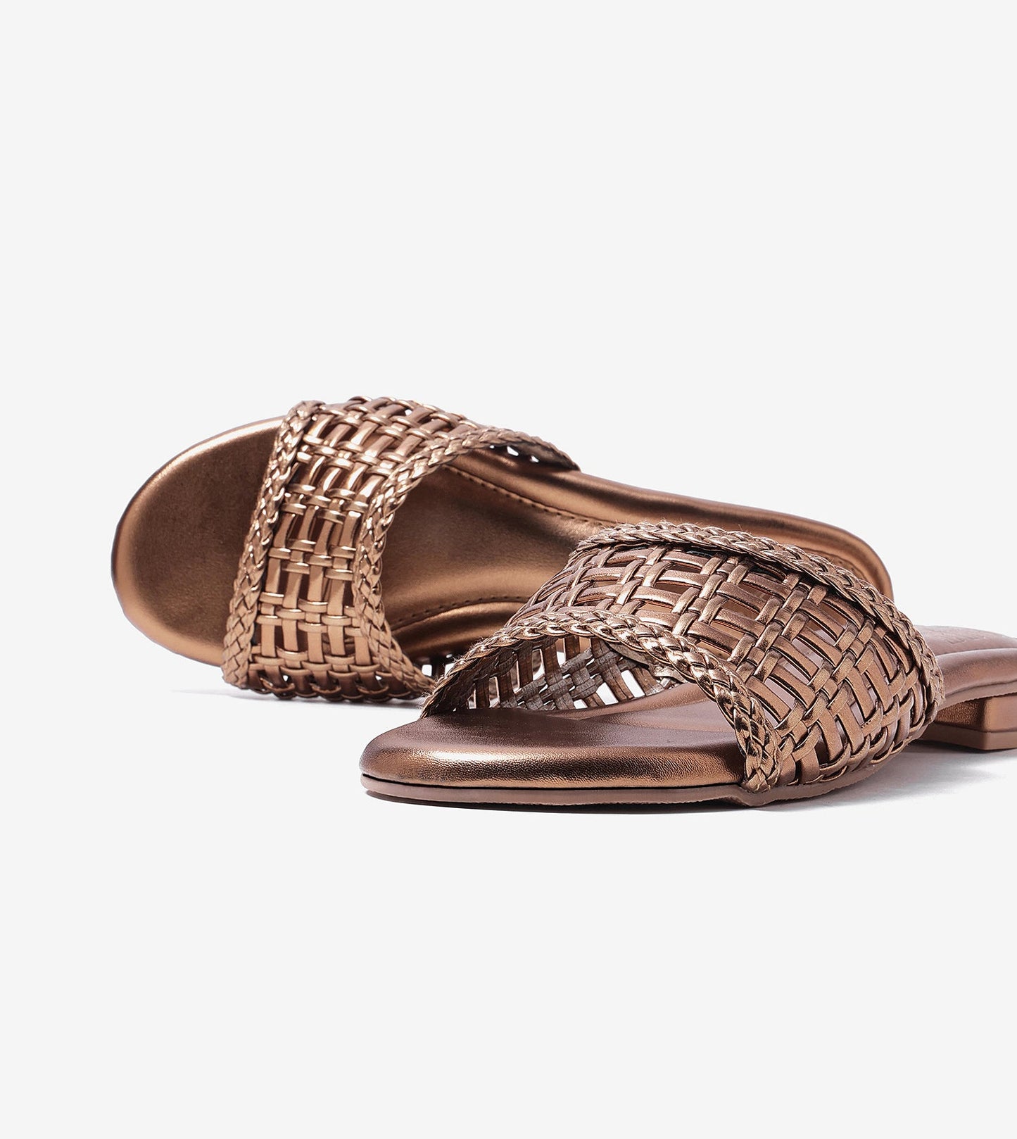 Weaved Strap Slide Flats - Antique