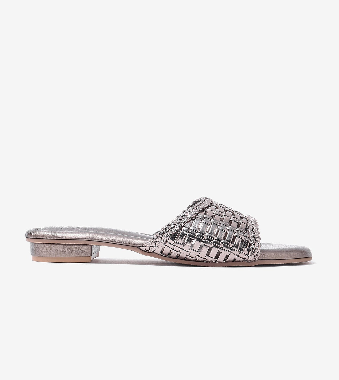Weaved Strap Slide Flats - Gunmetal