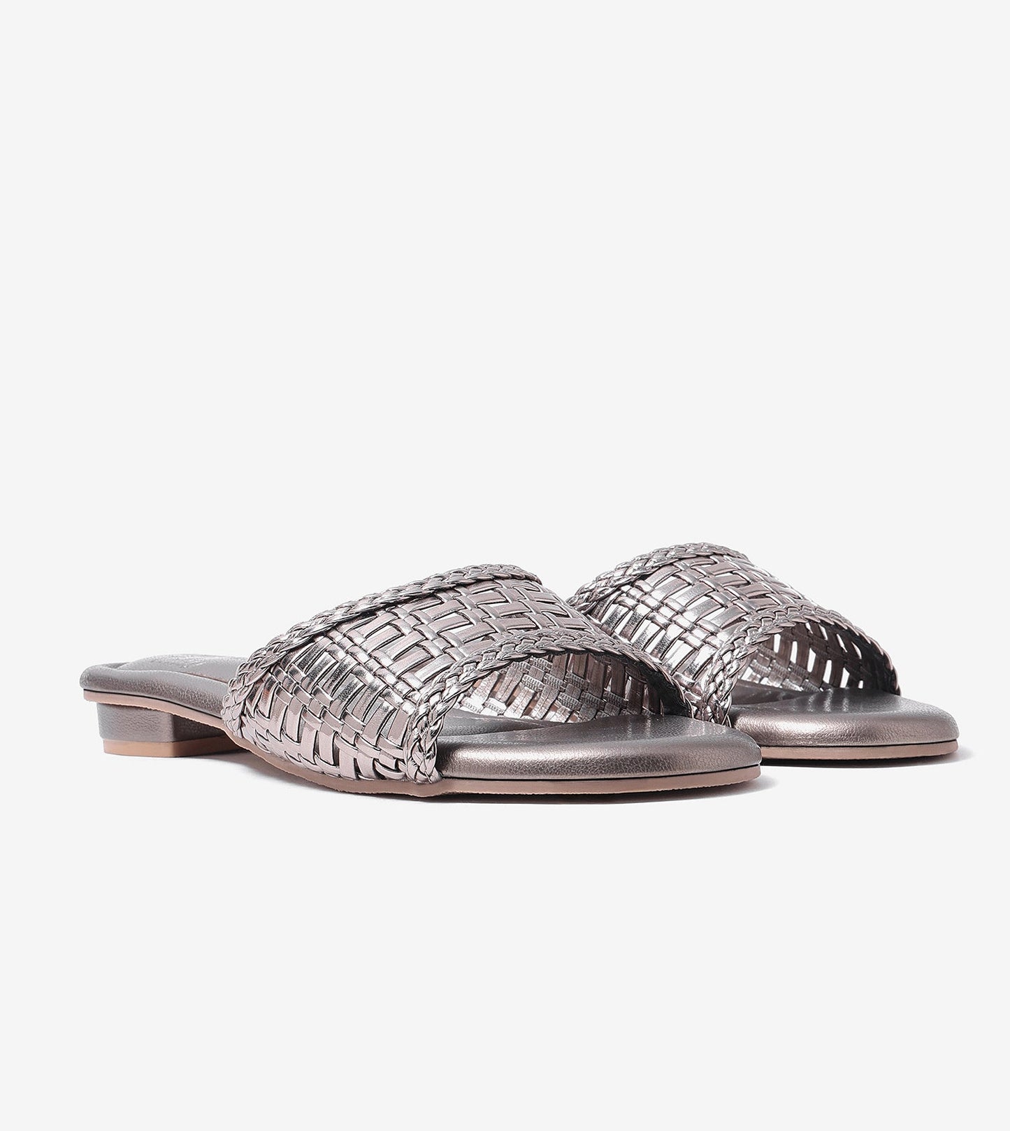Weaved Strap Slide Flats - Gunmetal