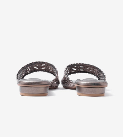 Weaved Strap Slide Flats - Gunmetal