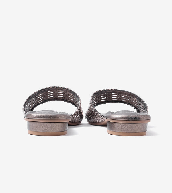 Weaved Strap Slide Flats - Gunmetal