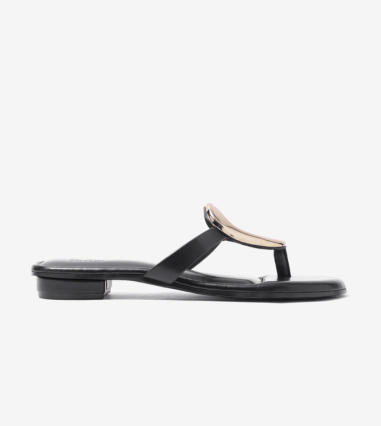 Metallic Accent T-Strap Flats Sandal - Black