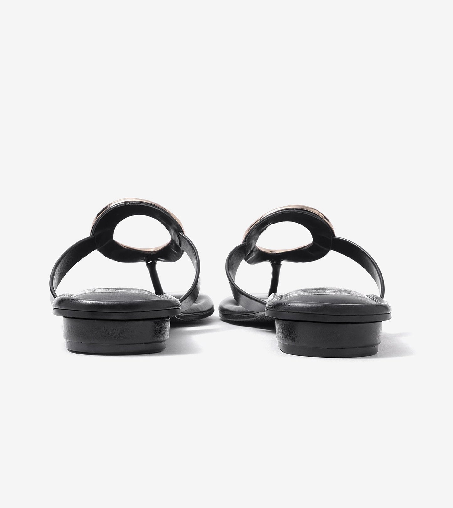 Metallic Accent T-Strap Flats Sandal - Black