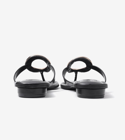 Metallic Accent T-Strap Flats Sandal - Black