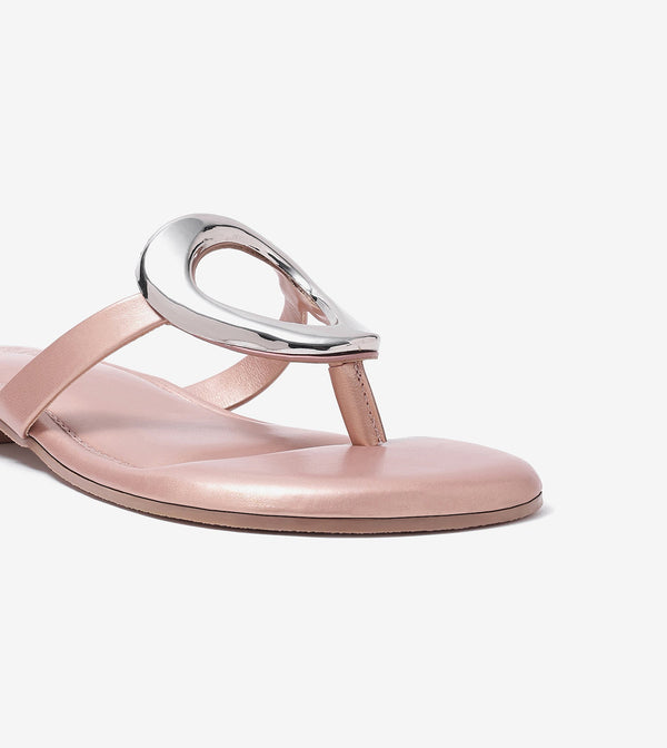 Metallic Accent T-Strap Flats Sandal - Peach