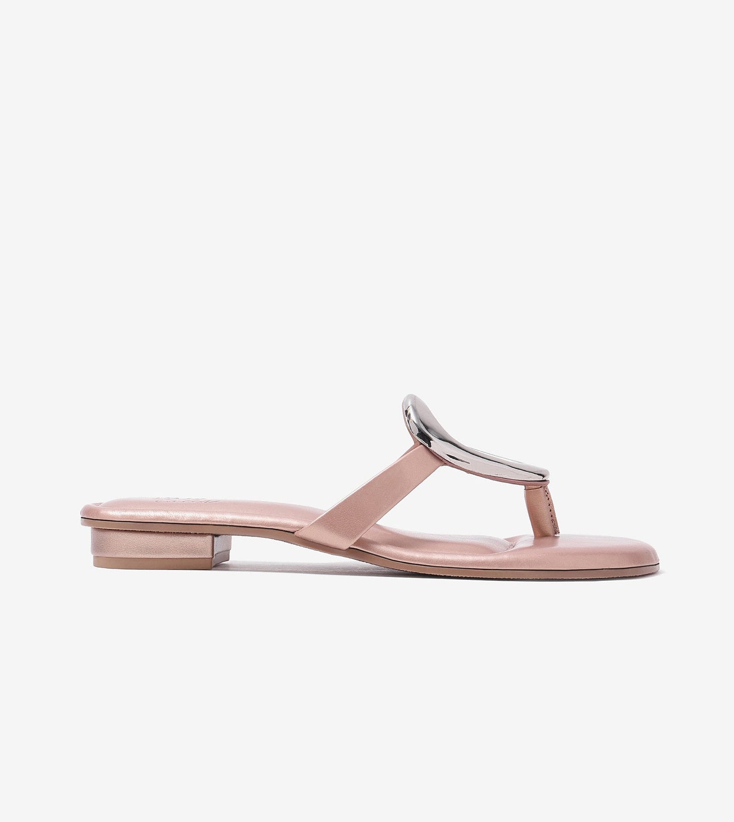 Metallic Accent T-Strap Flats Sandal - Peach