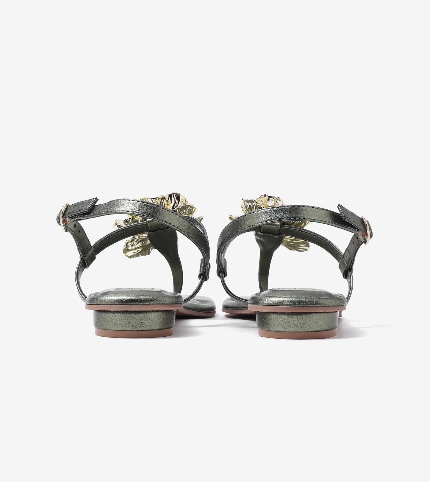 Floral Flats Sandal - Metallic Green