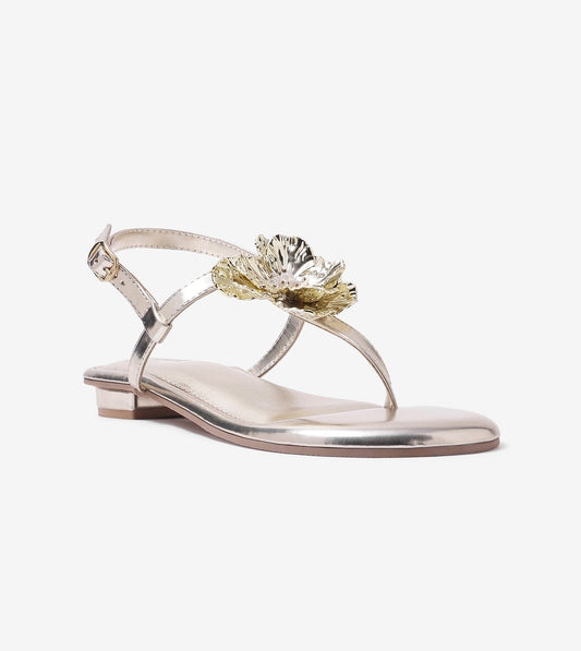 Floral Flats Sandal - Gold
