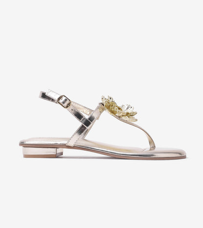 Floral Flats Sandal - Gold